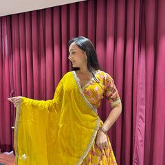 Yellow Floral Lehenga Set