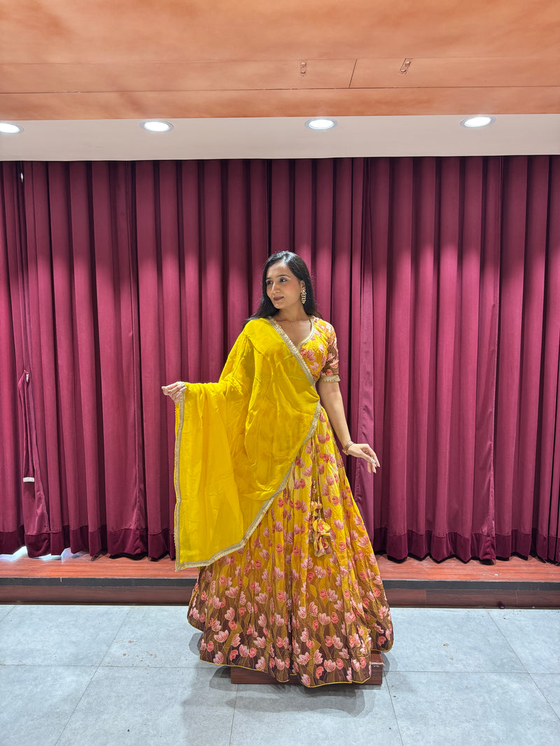 Yellow Floral Lehenga Set