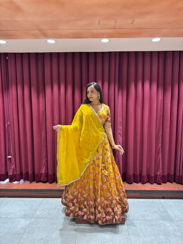 Yellow Floral Lehenga Set