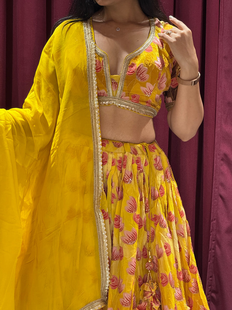 Yellow Floral Lehenga Set