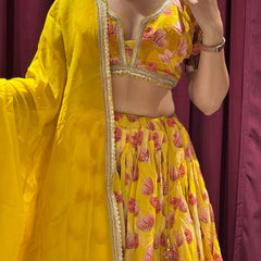 Yellow Floral Lehenga Set