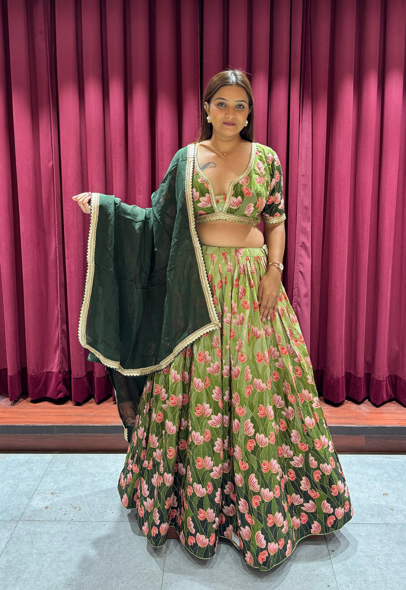 Green Floral Lehenga Set