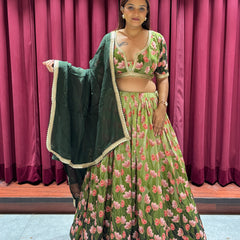 Green Floral Lehenga Set
