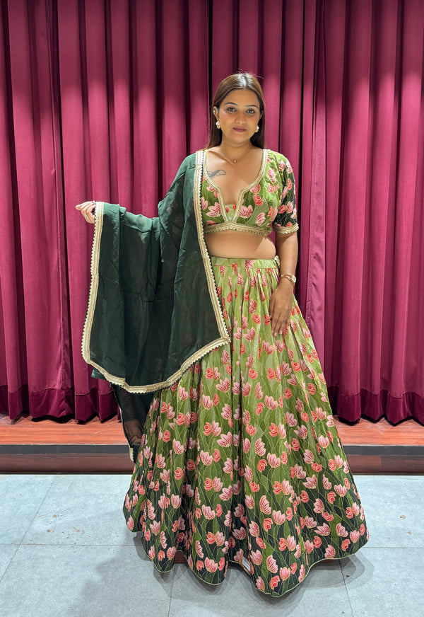 Green Floral Lehenga Set
