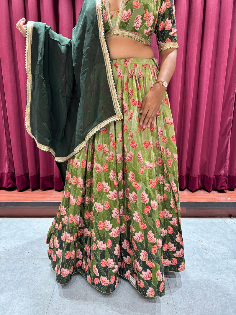 Green Floral Lehenga Set