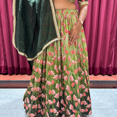 Green Floral Lehenga Set
