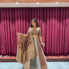 Beige Printed Lehenga Choli with Dupatta