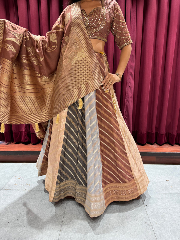 Beige Printed Lehenga Choli with Dupatta