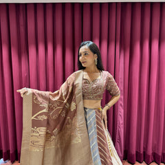 Beige Printed Lehenga Choli with Dupatta