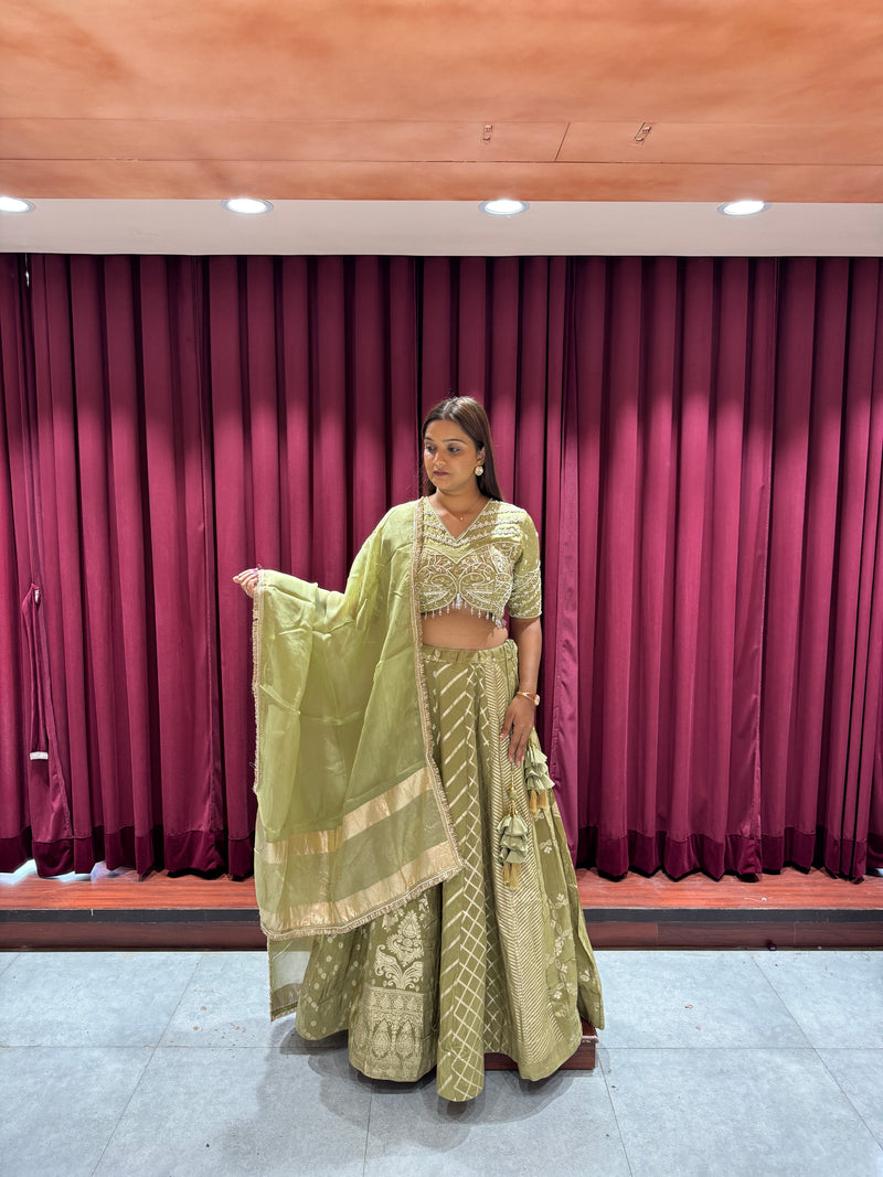 Sage Green Leheriya Lehenga Set