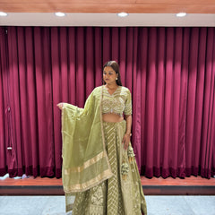 Sage Green Leheriya Lehenga Set