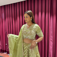 Sage Green Leheriya Lehenga Set
