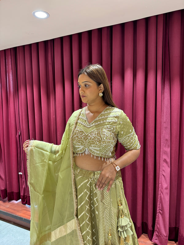 Sage Green Leheriya Lehenga Set