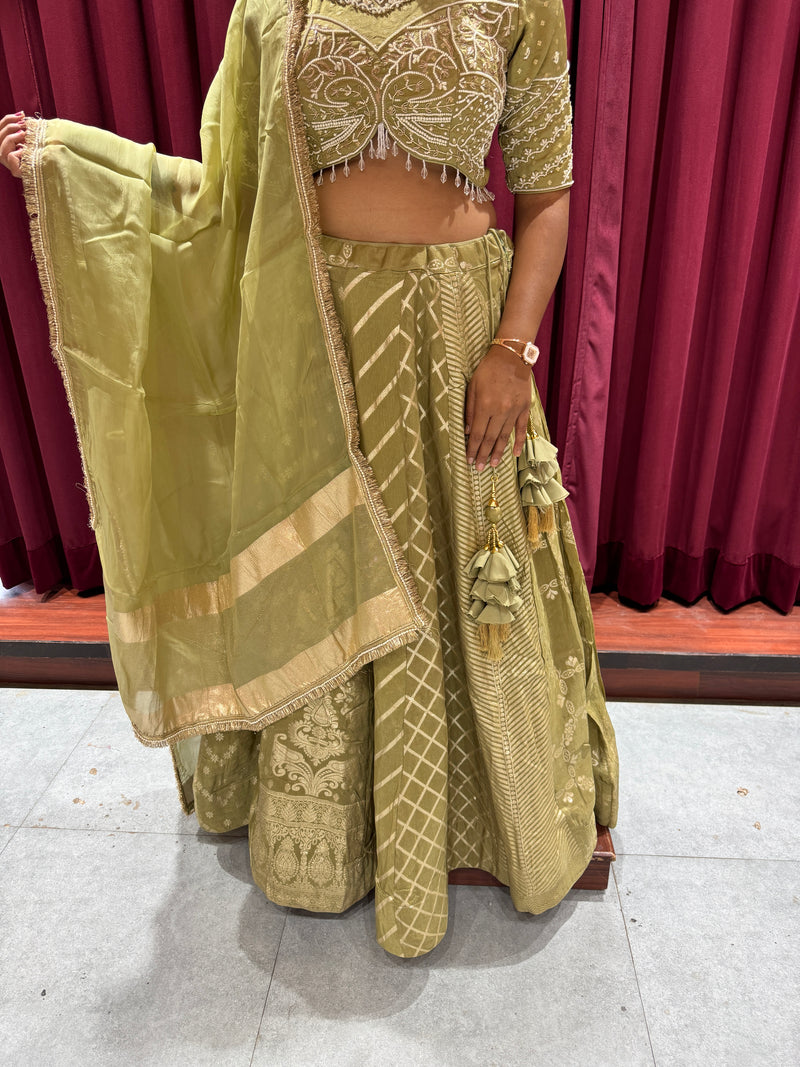 Sage Green Leheriya Lehenga Set