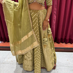 Sage Green Leheriya Lehenga Set