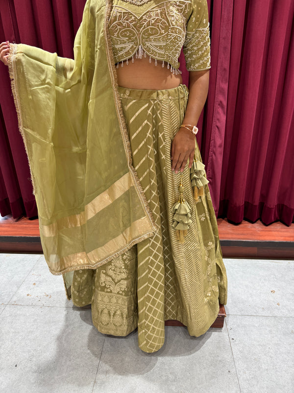 Sage Green Leheriya Lehenga Set