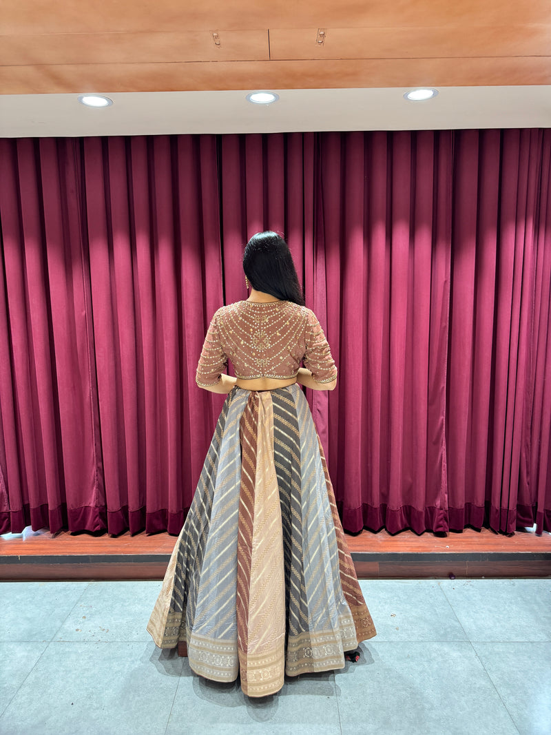 Beige Printed Lehenga Choli with Dupatta