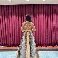 Beige Printed Lehenga Choli with Dupatta
