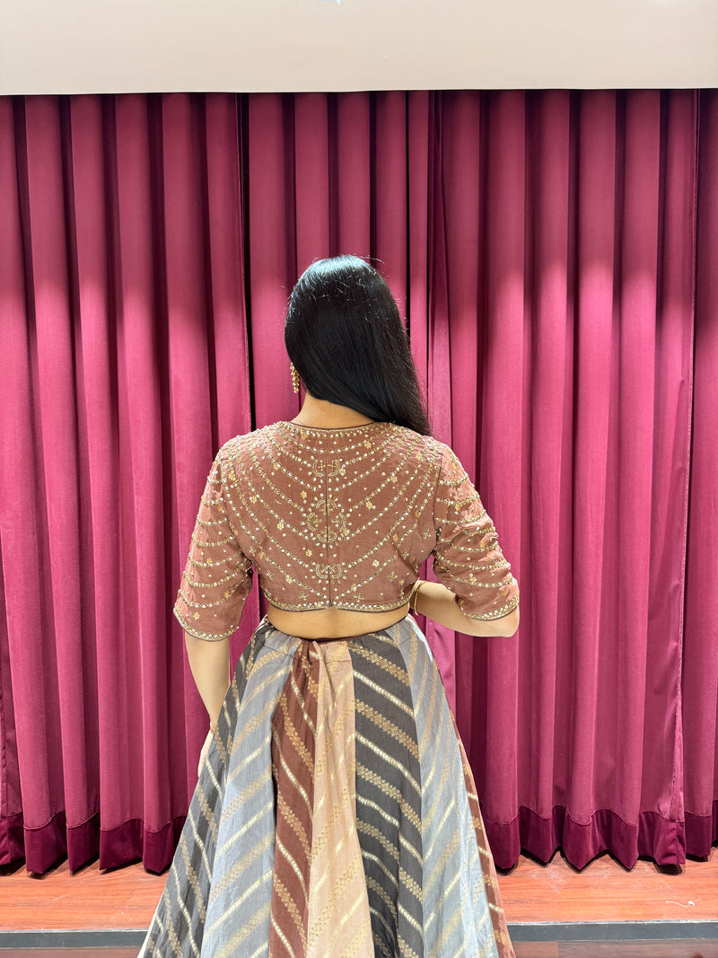 Beige Printed Lehenga Choli with Dupatta