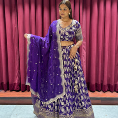 Purple Embroidered Lehenga Choli Set with Dupatta