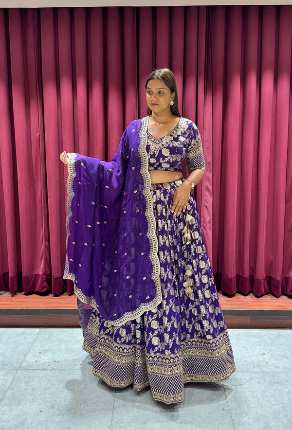 Purple Embroidered Lehenga Choli Set with Dupatta
