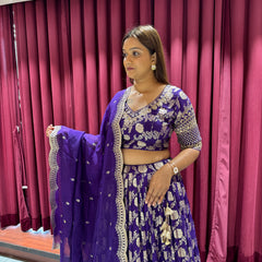 Purple Embroidered Lehenga Choli Set with Dupatta