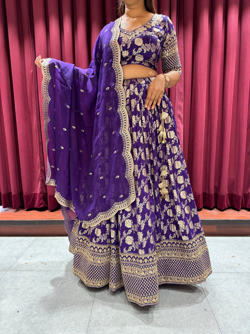 Purple Embroidered Lehenga Choli Set with Dupatta