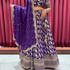 Purple Embroidered Lehenga Choli Set with Dupatta