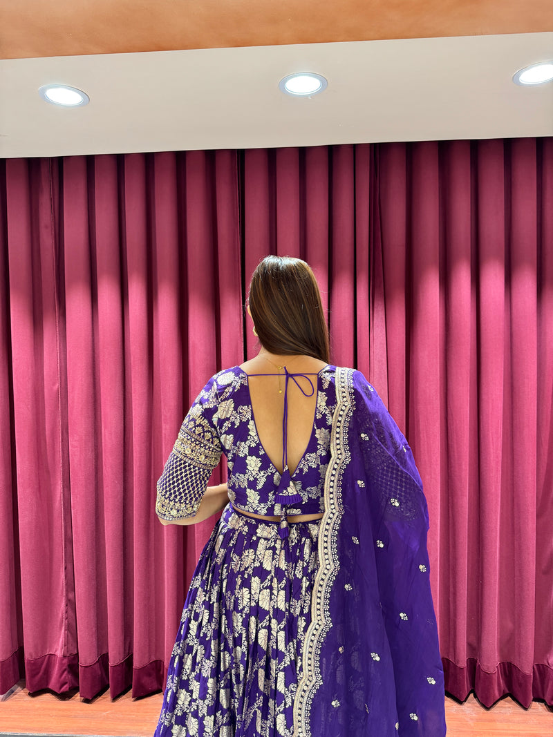 Purple Embroidered Lehenga Choli Set with Dupatta