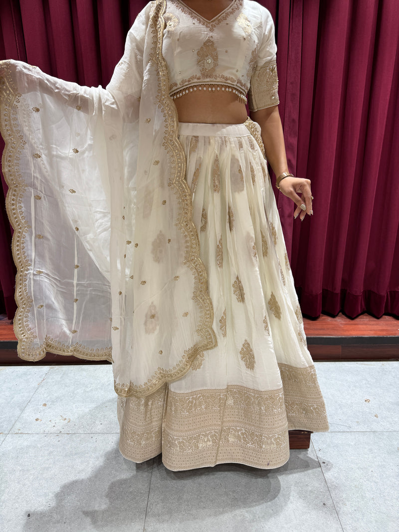 Ivory Gold Hand-Embroidered Lehenga Set