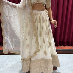 Ivory Gold Hand-Embroidered Lehenga Set