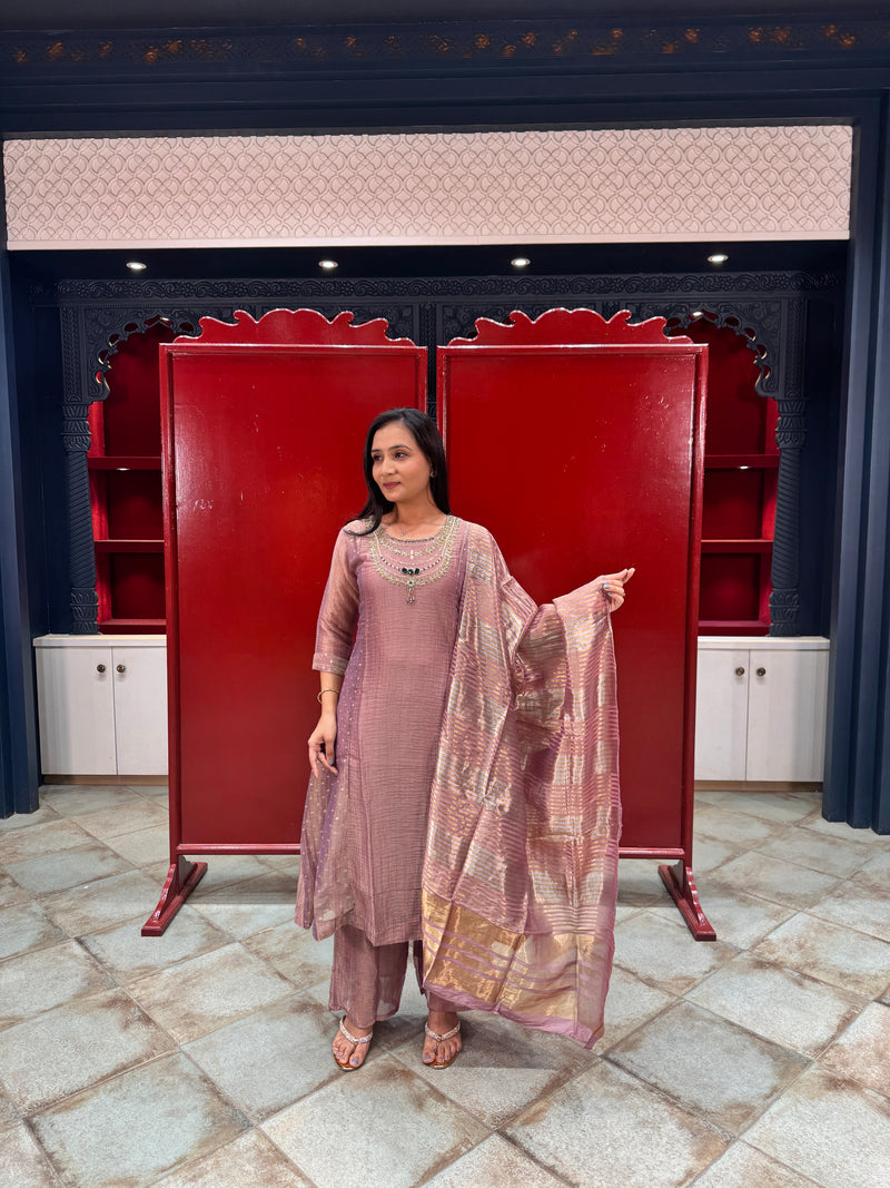 Muted Pink Tissue Kurta Set