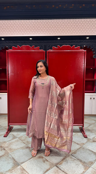 Muted Pink Tissue Kurta Set