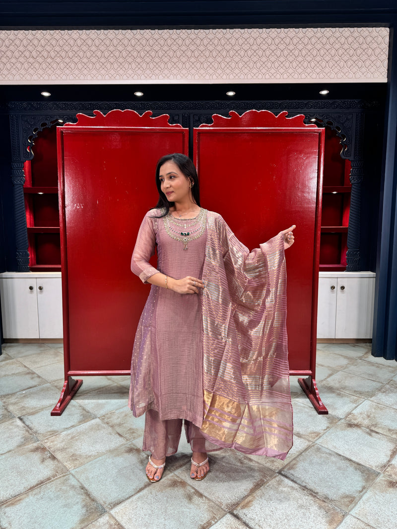 Muted Pink Tissue Kurta Set
