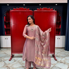 Muted Pink Tissue Kurta Set