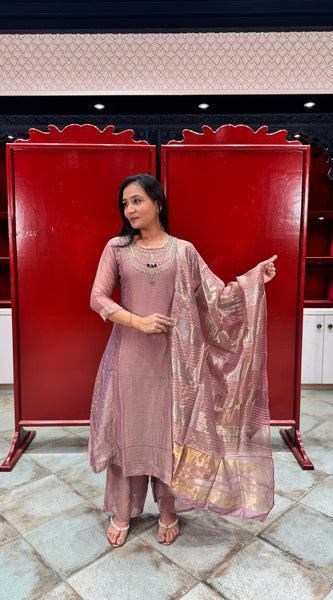 Muted Pink Tissue Kurta Set