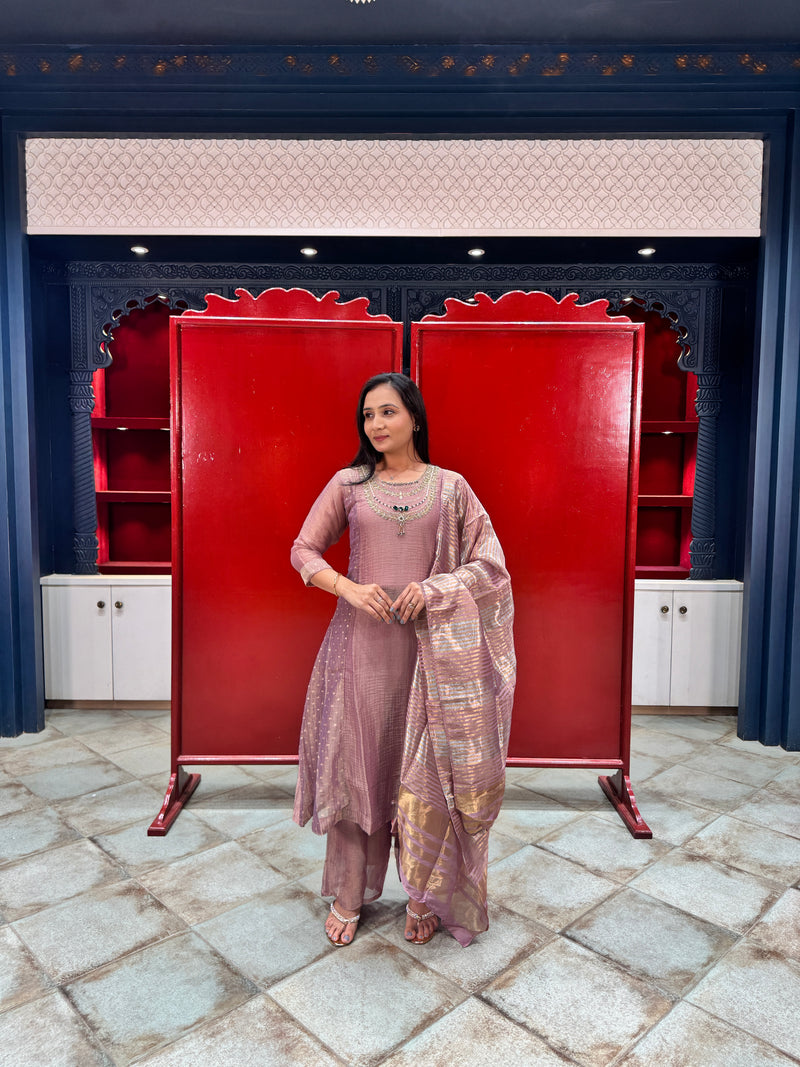 Muted Pink Tissue Kurta Set