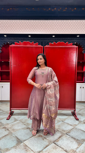 Muted Pink Tissue Kurta Set