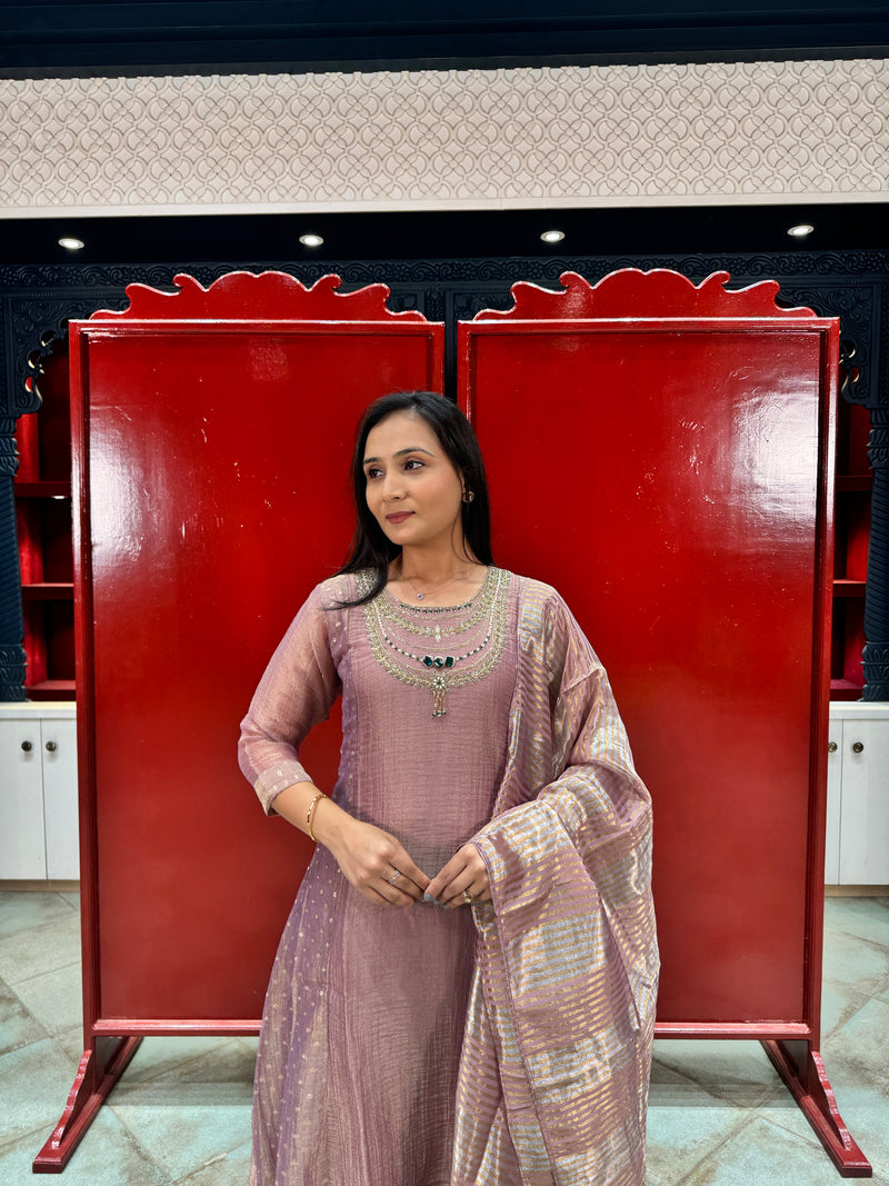 Muted Pink Tissue Kurta Set