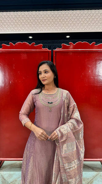 Muted Pink Tissue Kurta Set