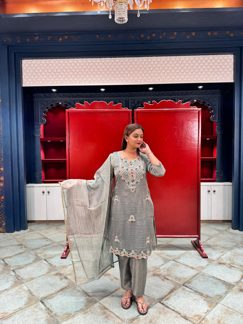 Grey Tissue Kurta Set