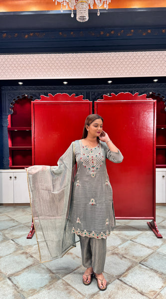 Grey Tissue Kurta Set