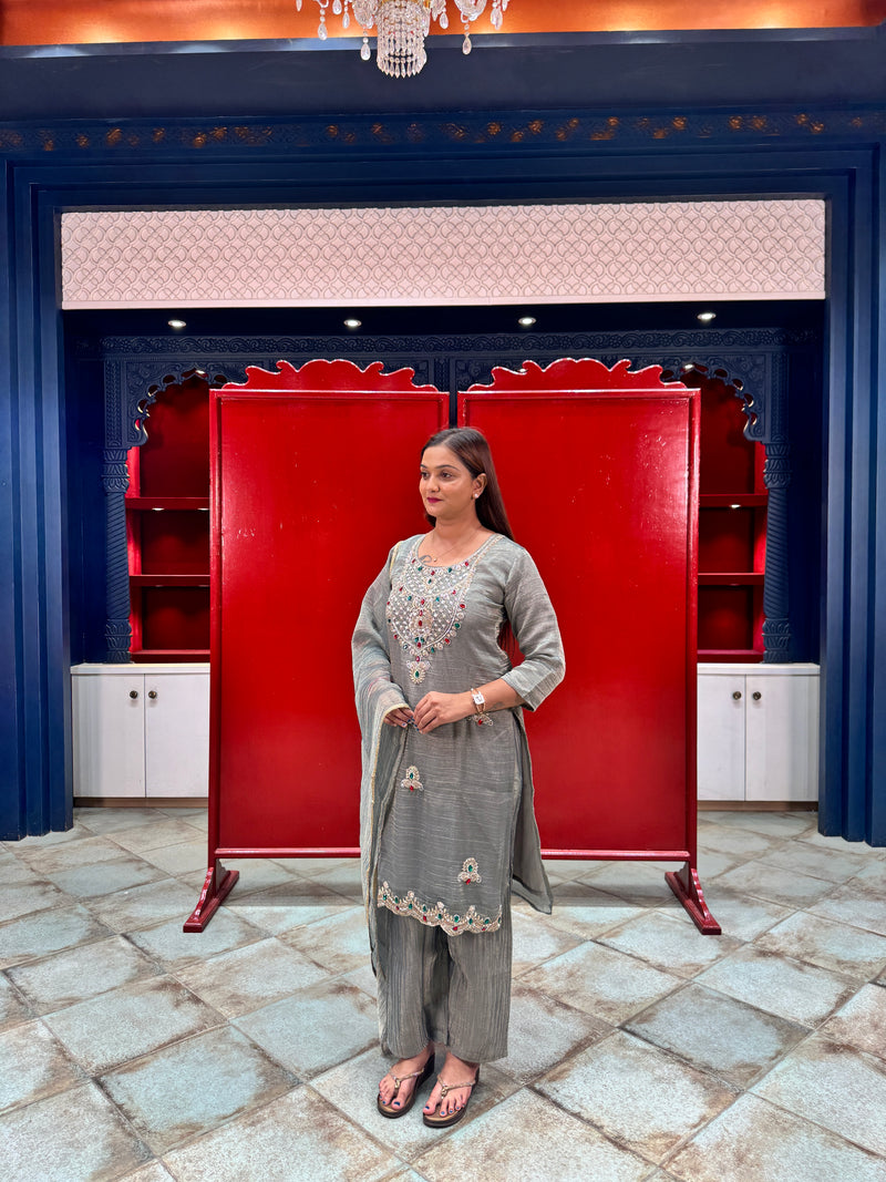 Grey Tissue Kurta Set