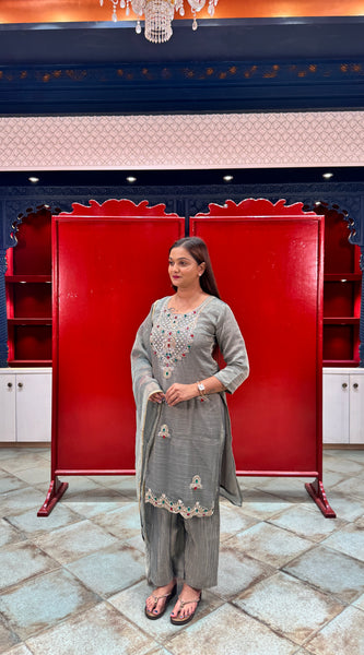 Grey Tissue Kurta Set