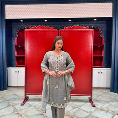 Grey Tissue Kurta Set