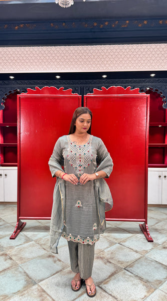 Grey Tissue Kurta Set