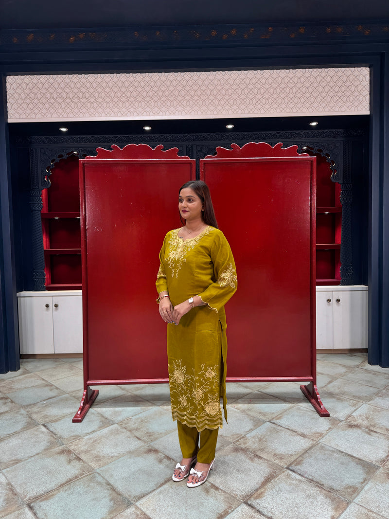 Olive Yellow Kurta Set
