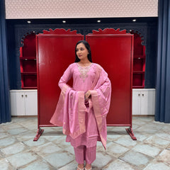 Lilac Pink Hand-Embroidered Chanderi Kurta Set