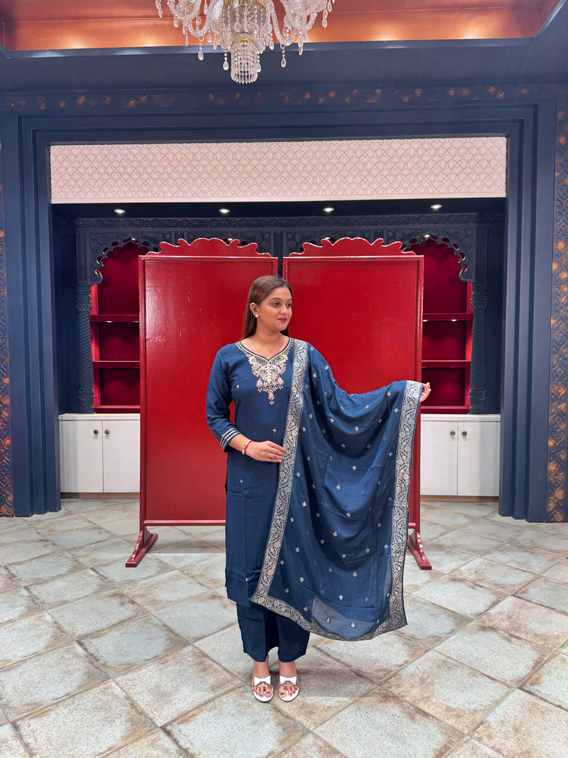 Blue Silk Kurta Set