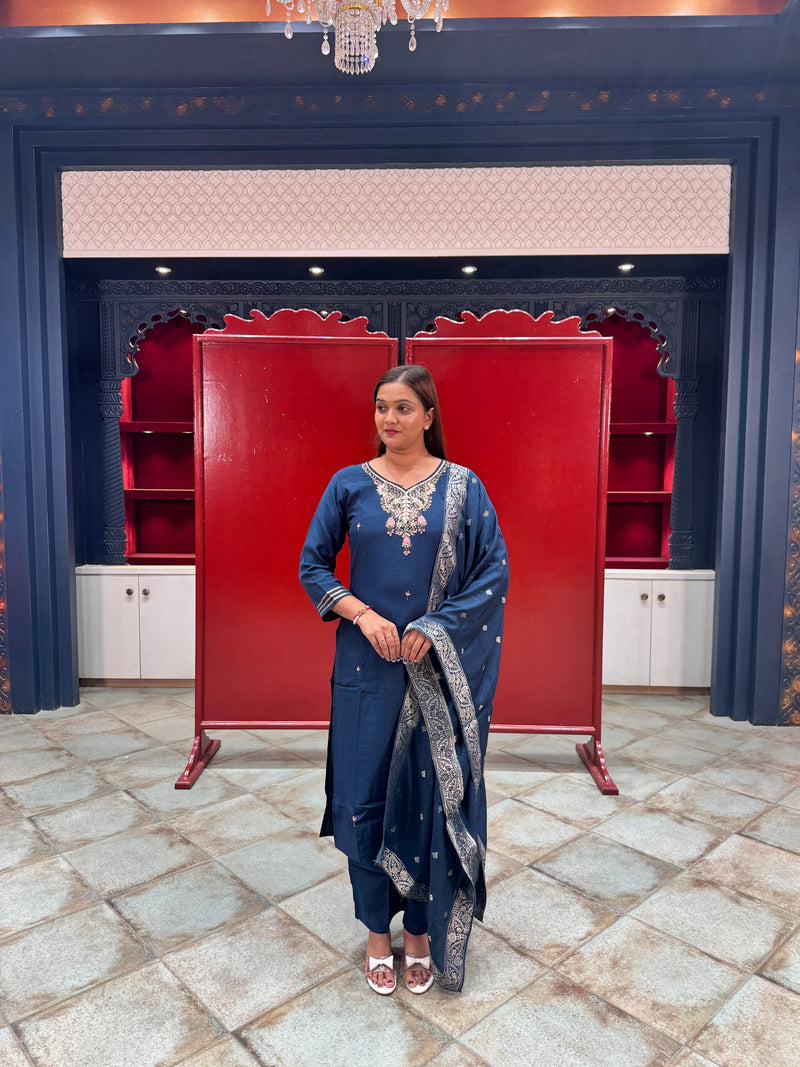 Blue Silk Kurta Set